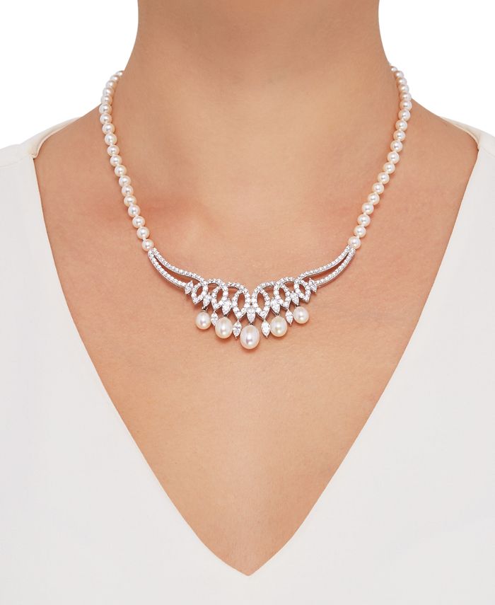 Arabella - Cultured Freshwater Pearl (6-8-1/2mm) & Cubic Zirconia 17" Statement Necklace in Sterling Silver