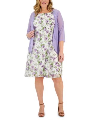 Connected - Plus Size Mesh Jacket and Floral Print Sleeveless Dress