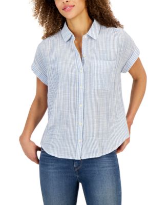 Style & Co - Women's Cotton Gauzy Striped Camp Shirt