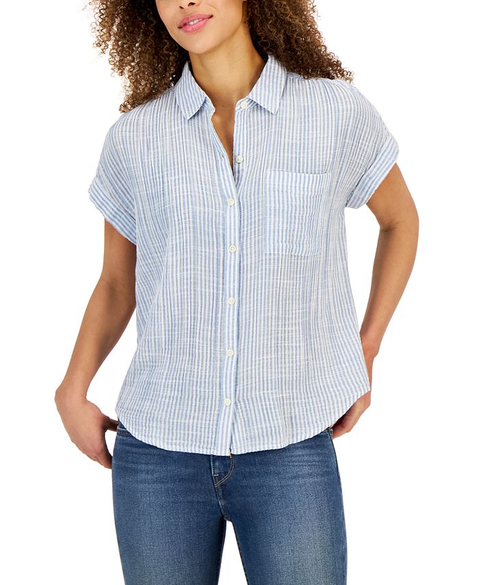 Style & Co Women's Cotton Gauze Striped Camp Shirt, Created for Macy's ...