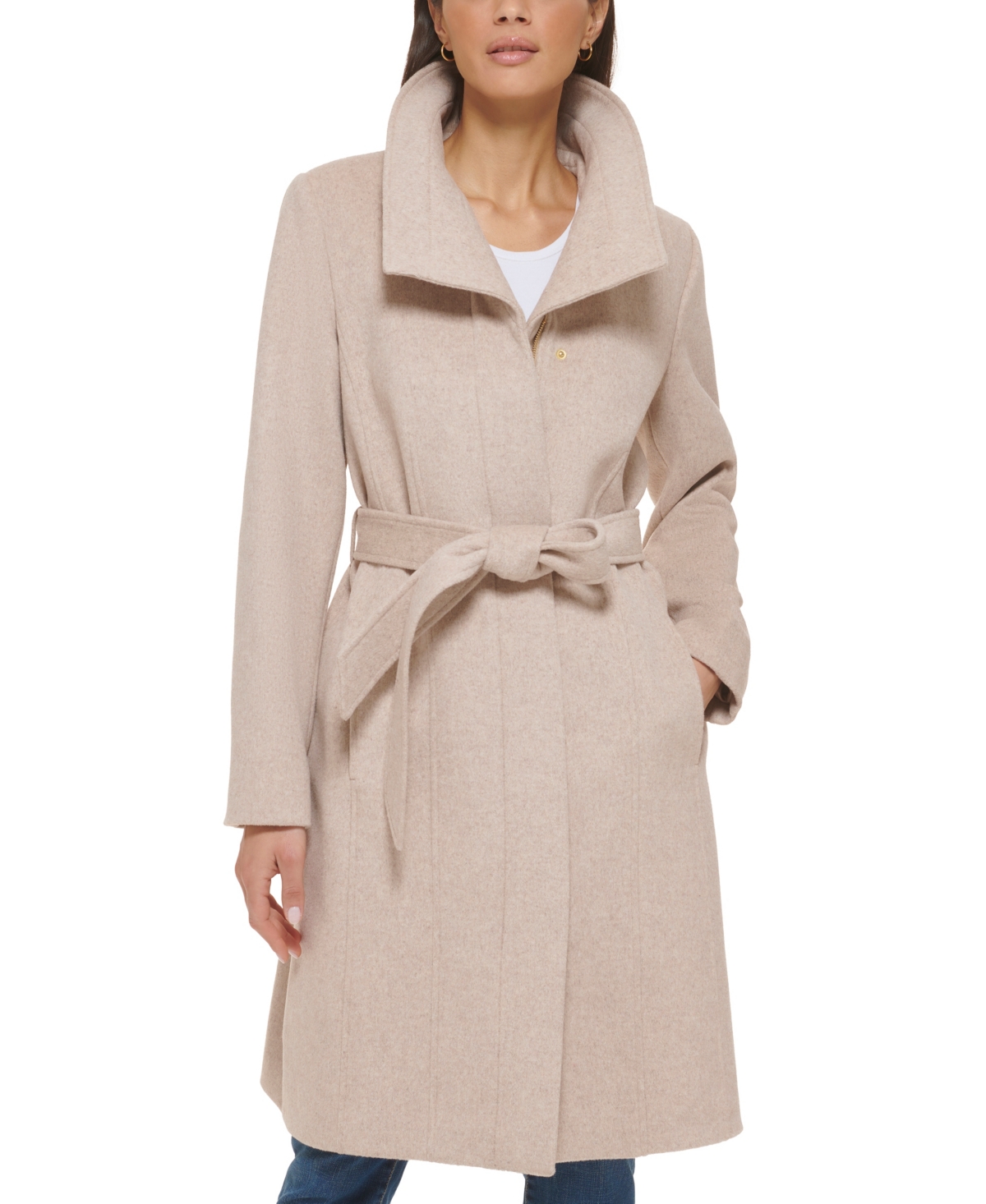 Cole Haan Slick Wrap Coat In Beige