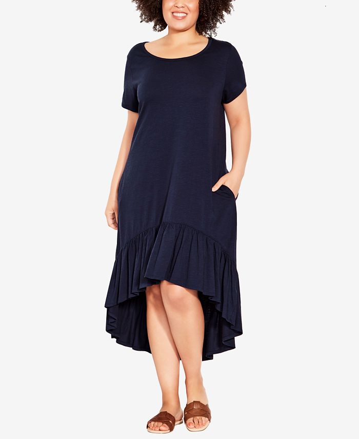 AVENUE Plus Size Ella Ruffle Plain Dress - Macy's