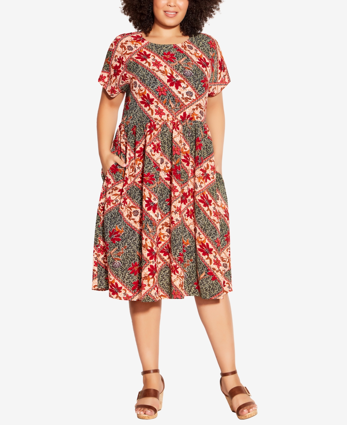 Avenue Plus Size Doll Up Print Dress In Spice Alley