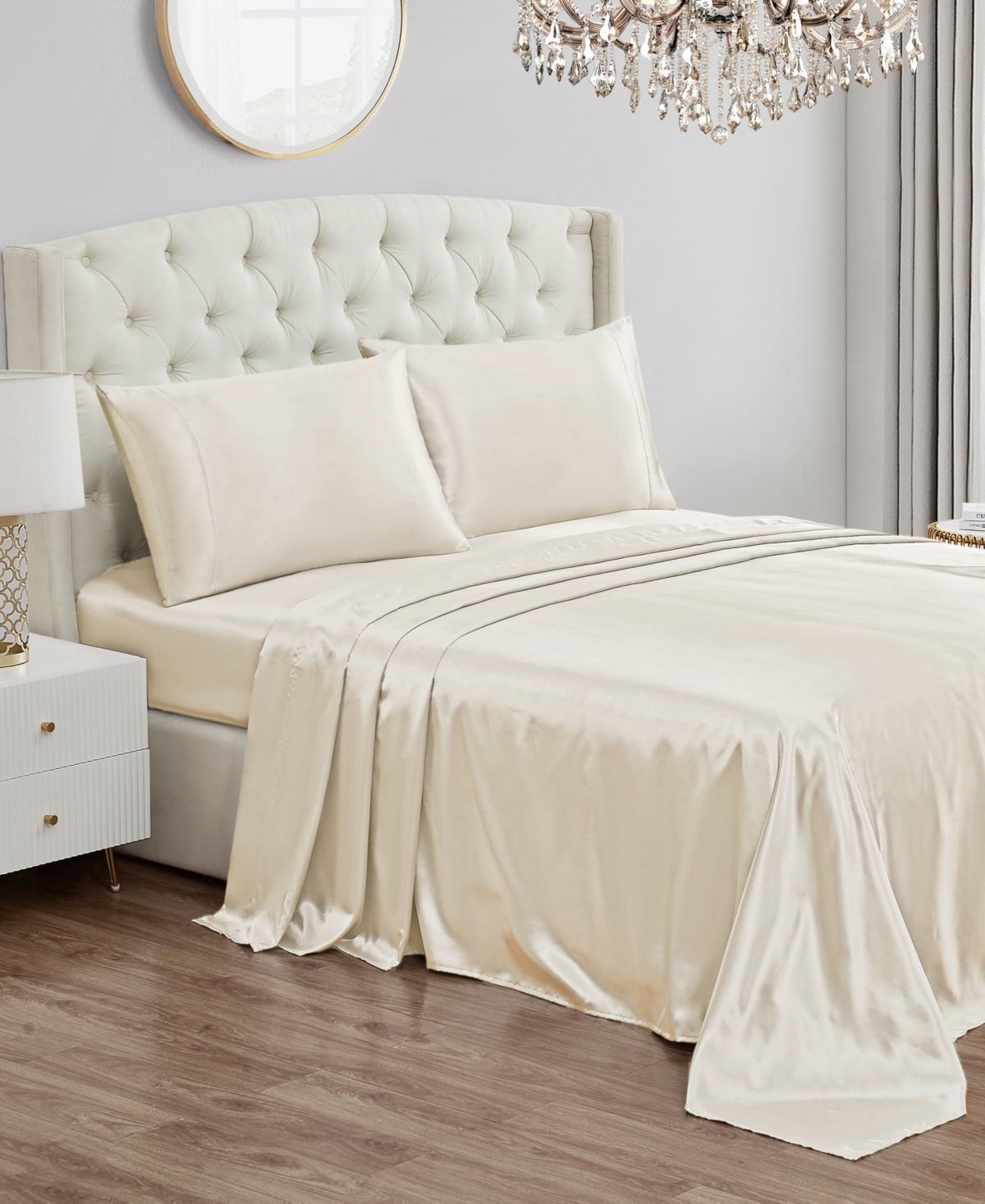 Juicy Couture Satin 4 Piece Sheet Set, Queen Bedding In White