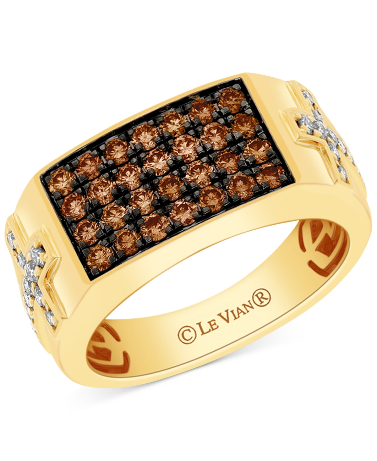 Le Vian Men's Chocolate Diamond (7/8 Ct. T.w.) & Nude Diamond (3/8 Ct. T.w.) Cross Cluster Ring In 14k Gold