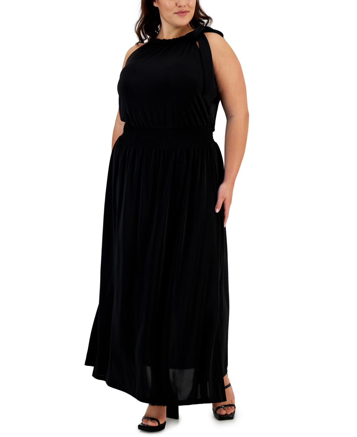 Inc International Concepts Plus Size Side-tie Halter Maxi Dress, Created  For Macy's In Deep Black | ModeSens