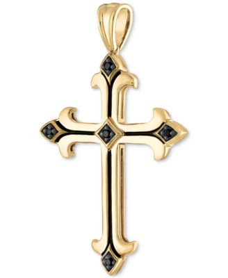 Black Cubic Zirconia Cross Pendant in 14k Gold-Plated Sterling Silver, Created for Macy's