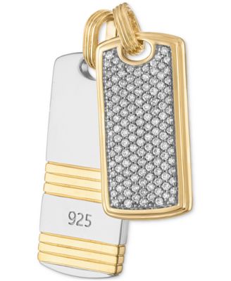 2-Pc. Set Cubic Zirconia Pav&eacute; & Ridged Dog Tag Pendants in Sterling Silver & 14k Gold-Plate, Created for Macy's
