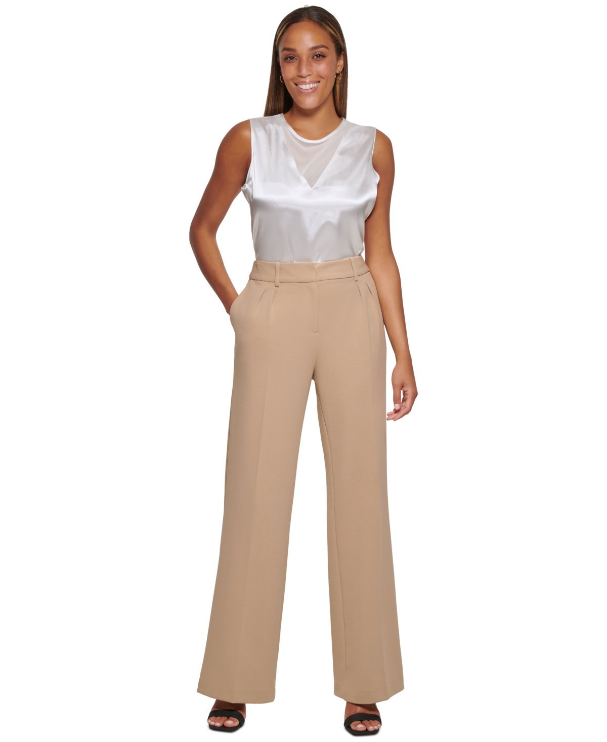 Calvin Klein Women's Scuba-crepe Wide-leg Pants In Mocha | ModeSens