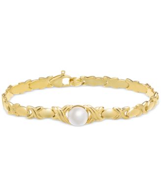 Cultured Freshwater Pearl Bracelet with ID Plate 14k Gold-plated Sterling Silver Cultured Freshwater Pearl Bracelet with ID Plate 14k Gold-plated Sterling Silver