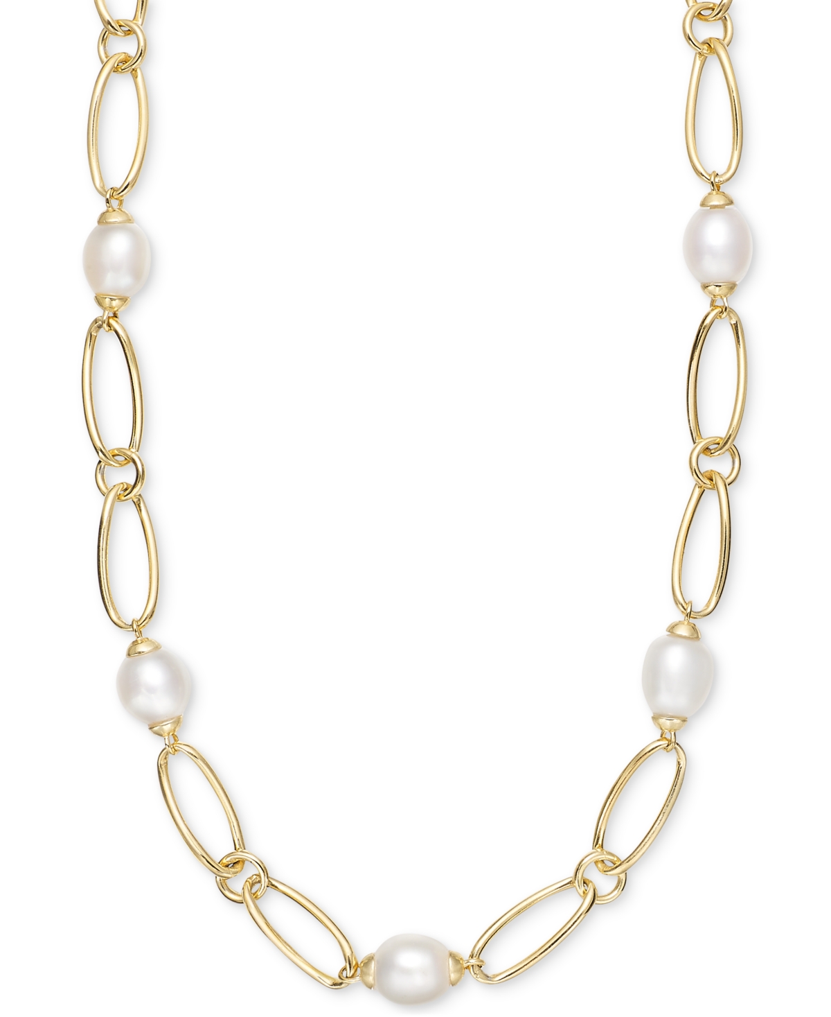 Macy's Cultured Freshwater Pearl (9-3/4 X 10-3/4mm) Oval Link 18" Collar Necklace In 14k Gold-plated Sterli In Gold Over Sterling Silver