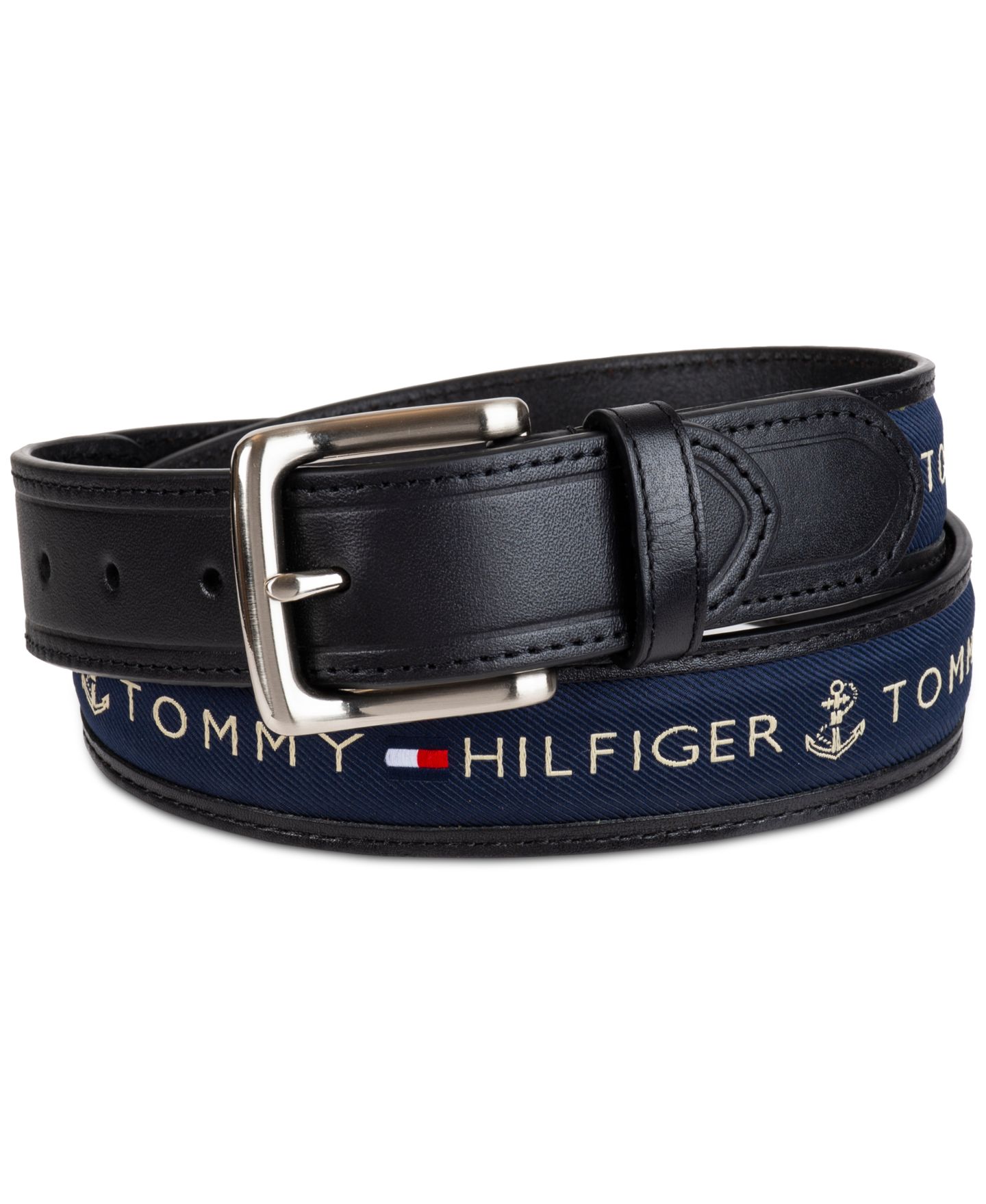 Мужской ремень Tommy Hilfiger Tri-Color Ribbon Inlay Leather Belt, цвет: Чёрный — фото 5