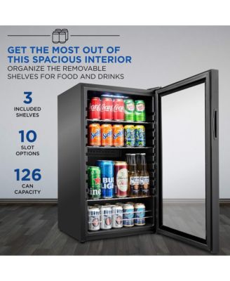 126 Can Small Refrigerator and Mini Bar Beverage Cooler, Black