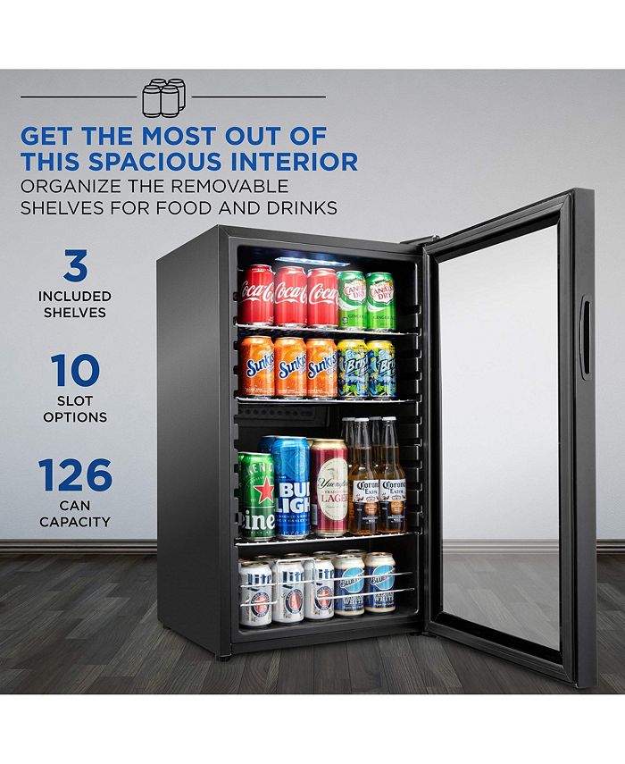 Ivation 126 Can Small Refrigerator and Mini Bar Beverage Cooler, Black