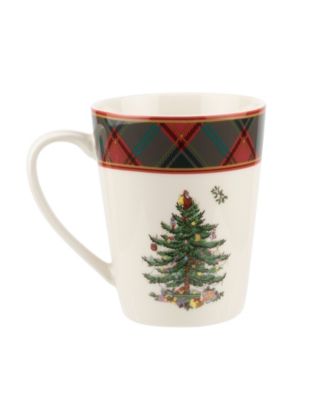 Christmas Tree Tartan Mugs, Set of 4