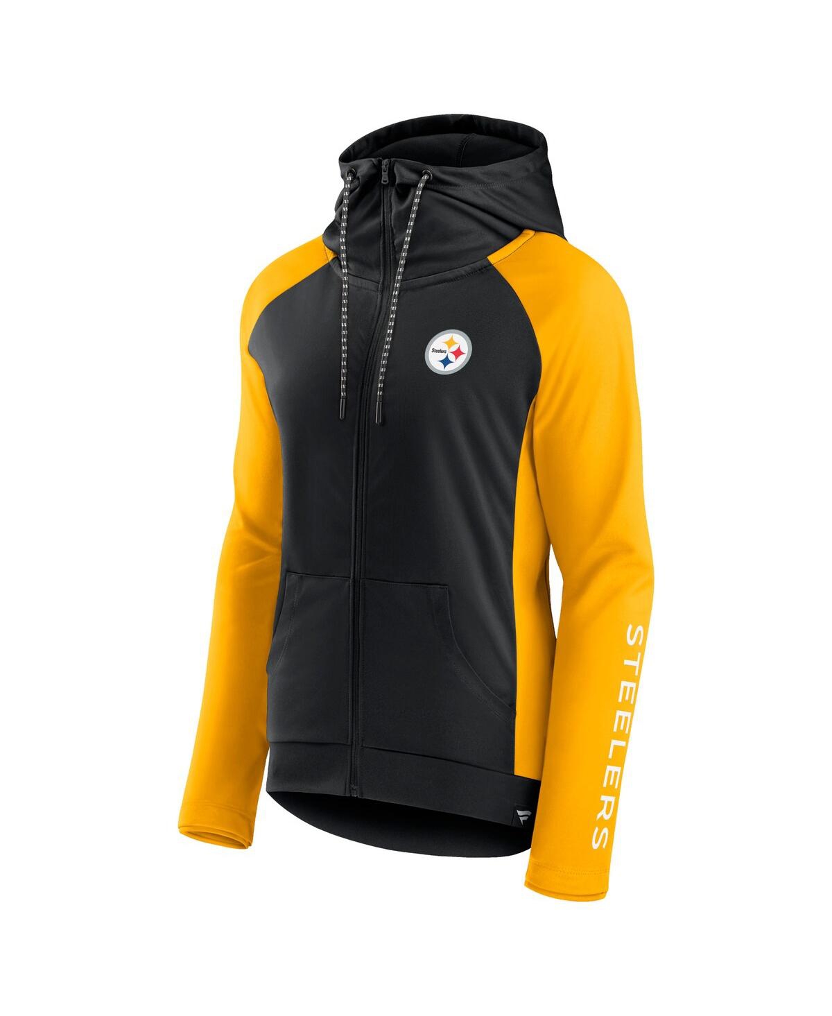 Fanatics Branded Black/gold Pittsburgh Steelers End Around Lightweight Raglan Full-zip Hoodie Jacket In Black,gold