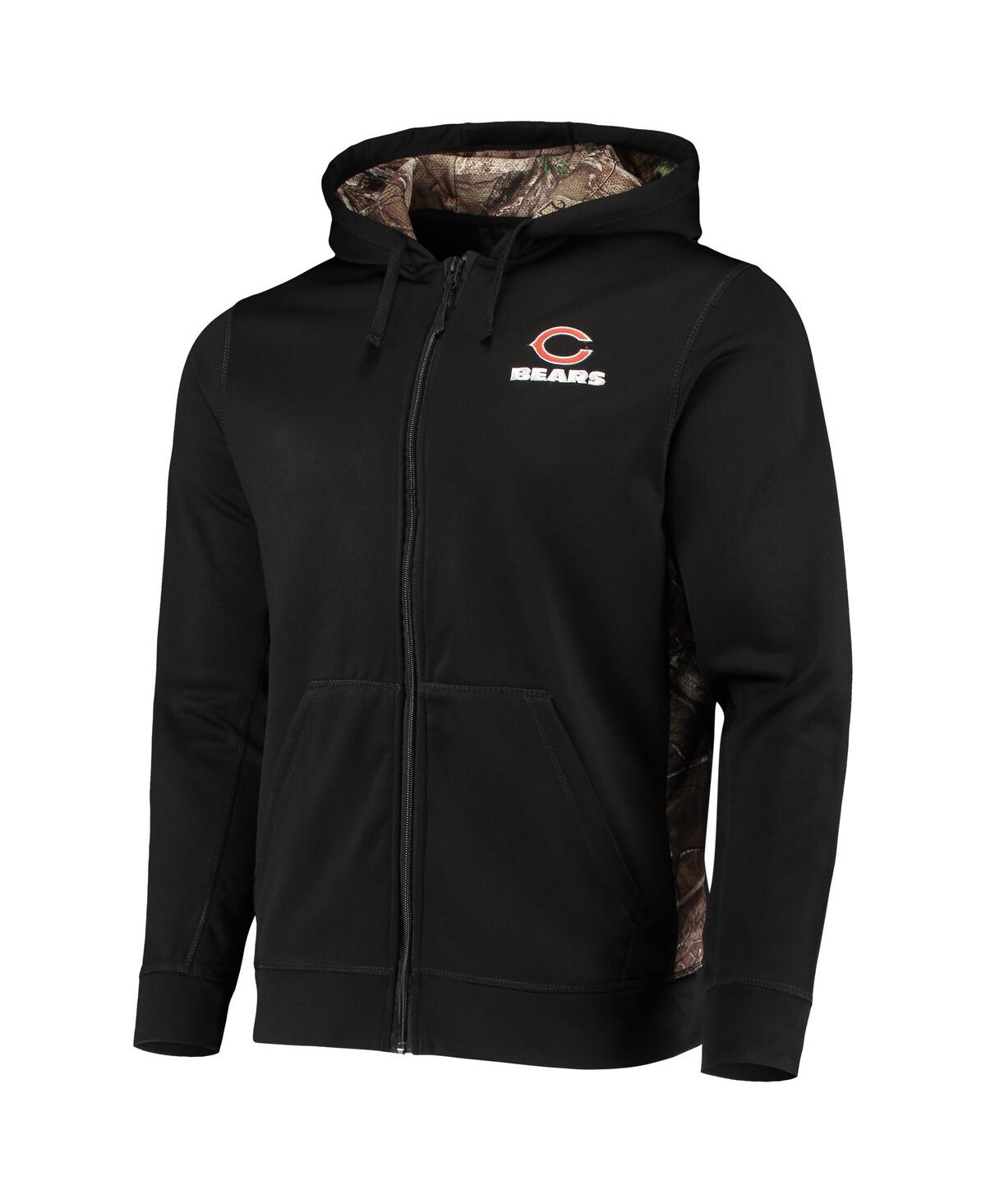 DUNBROOKE MEN'S DUNBROOKE BLACK, REALTREE CAMO CHICAGO BEARS DECOY TECH FLEECE FULL-ZIP HOODIE 