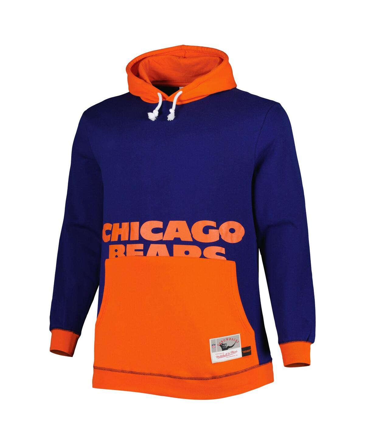 Mitchell & Ness Men's  Navy And Orange Chicago Bears Big And Tall Big Face Pullover Hoodie In Navy,orange