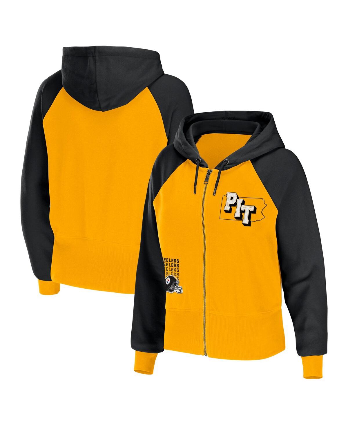 Shop Wear By Erin Andrews Women's  Gold Pittsburgh Steelers Colorblock Full-zip Hoodie