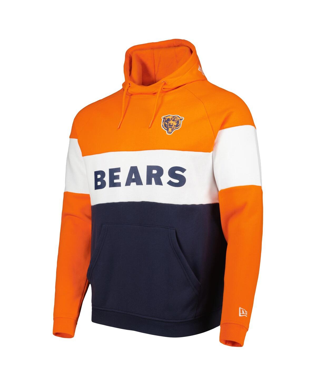 Shop New Era Men's  Navy And Orange Chicago Bears Colorblock Throwback Pullover Hoodie In Navy,orange