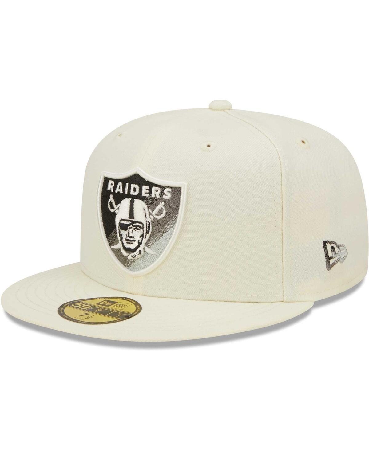 Shop New Era Men's  Cream Las Vegas Raiders Chrome Dim 59fifty Fitted Hat