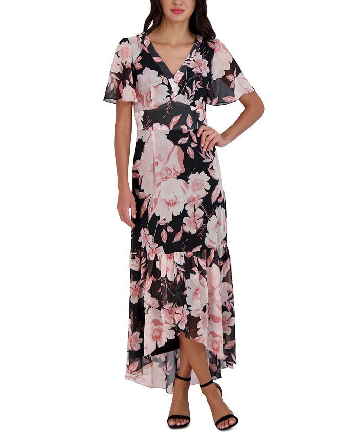 julia jordan Women's Floral-Print Flutter-Sleeve Maxi Dress - Macy's
