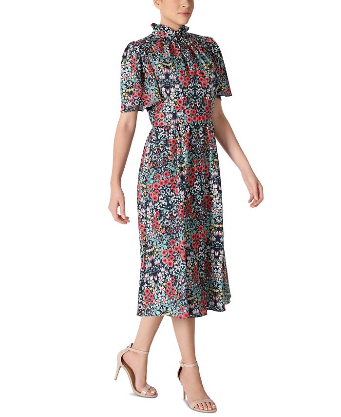 julia jordan Floral-Print Mock-Neck Fit & Flare Dress - Macy's