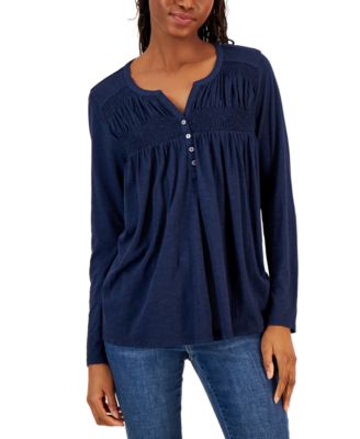 Style & Co - Women's Solid Smocked Knit Top