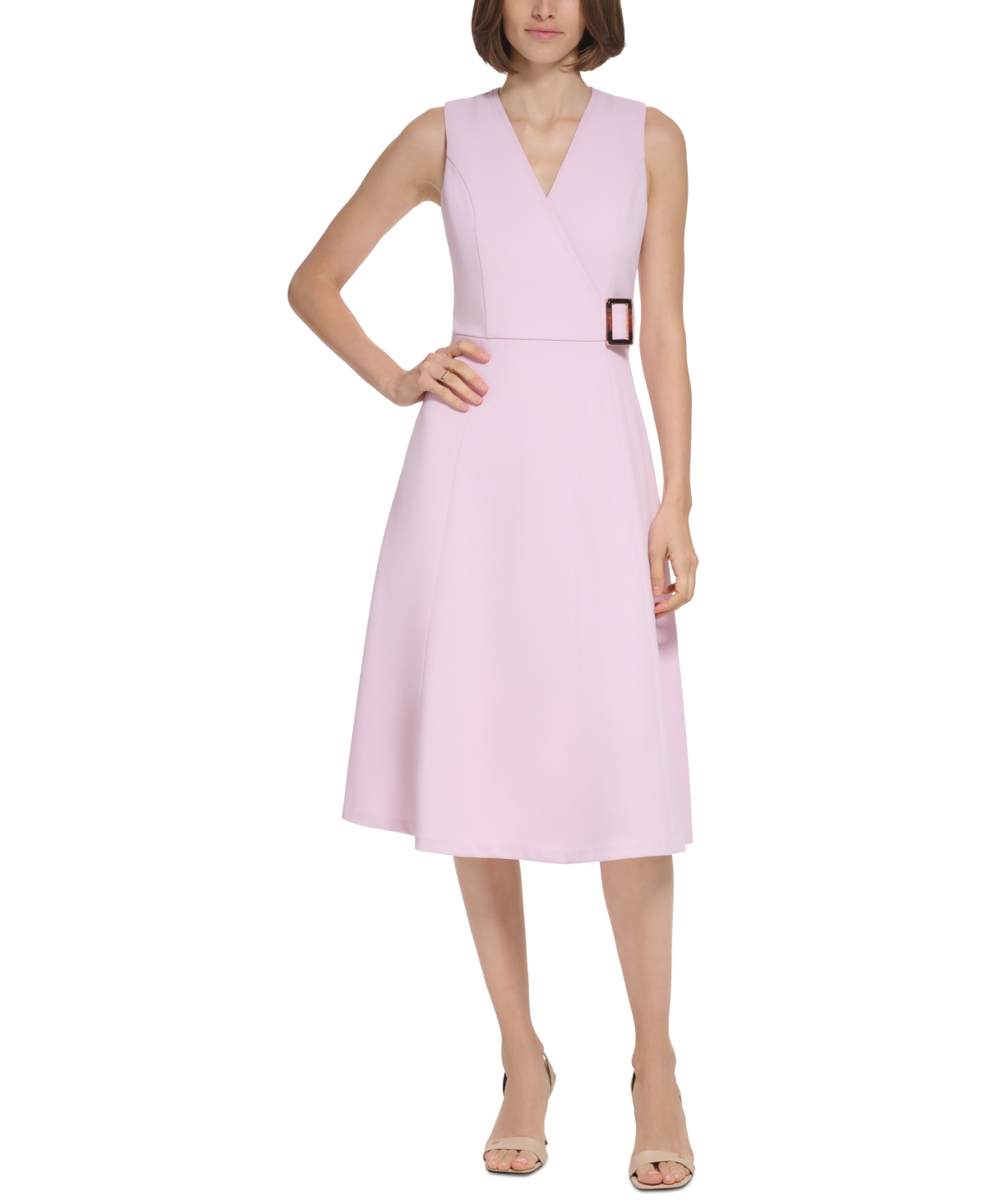 Calvin Klein Women s Sleeveless Side buckle Scuba Crepe A line Dress In Cherry Blossom ModeSens