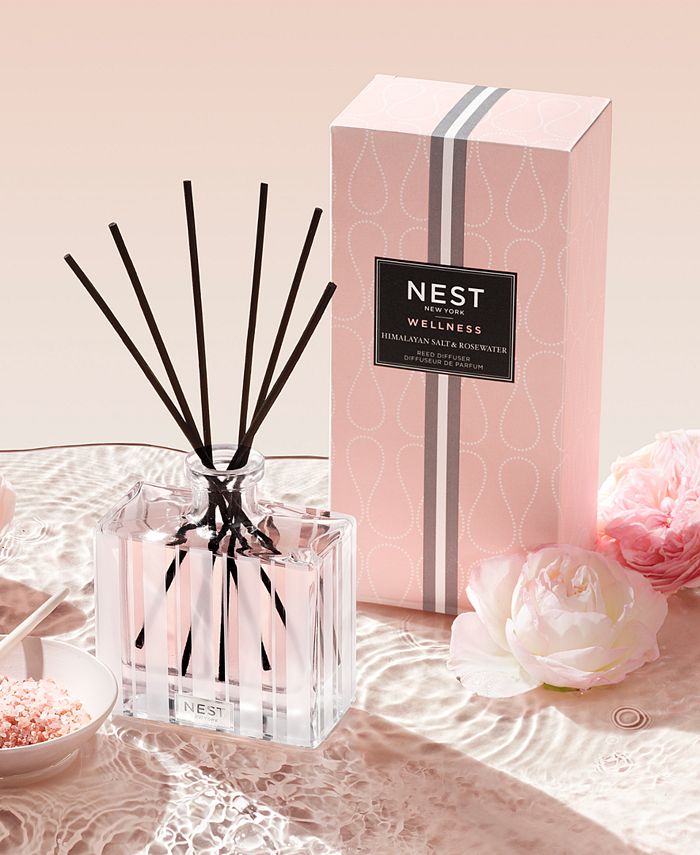NEST New York Scented Petite Candle (4.5 Oz) & Diffuser (1.3 Fl Oz) Set, Himalayan Salt & Rosewater - Reusable Glass Vessel - Vegan