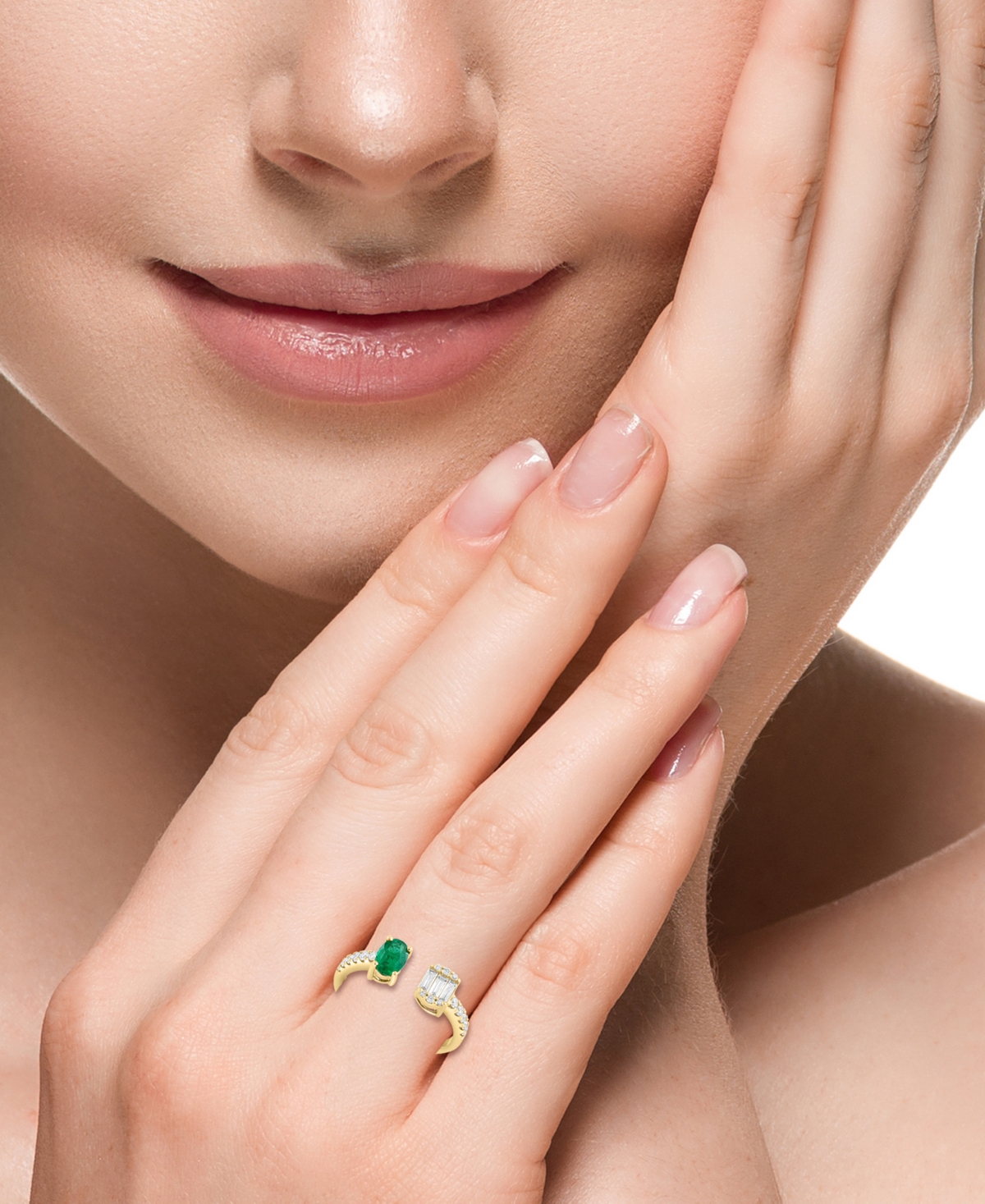 Effy(3/8 ct. t.w.) & Diamond (1/3 ct. t.w.) Cuff Ring in 14k Gold - Emerald