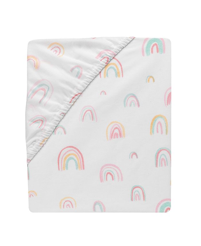 Lambs & Ivy Watercolor Pastel Rainbow 100 Cotton Baby Fitted Crib