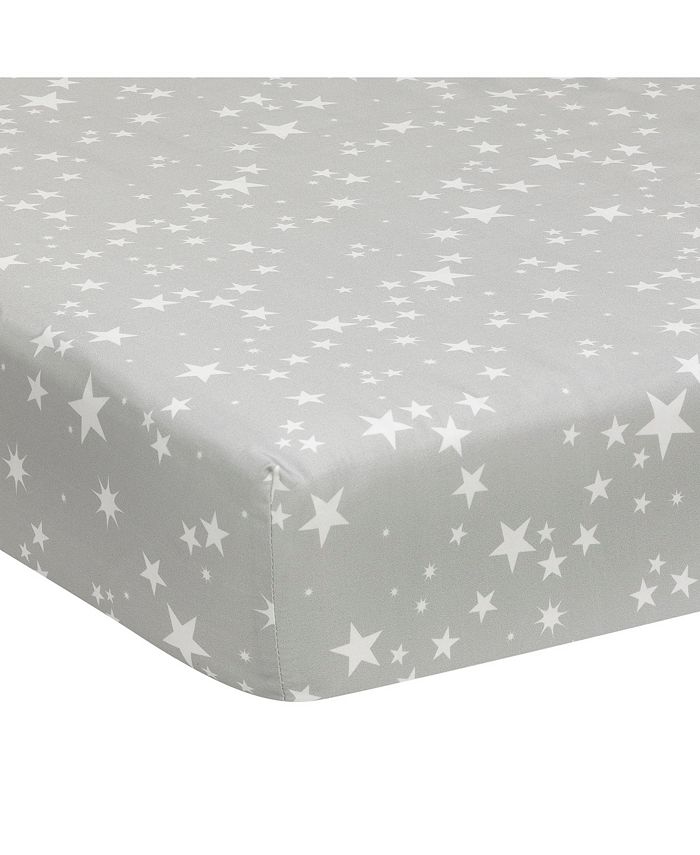 Lambs & Ivy Milky Way Gray/White Stars 100 Cotton Baby Fitted Crib