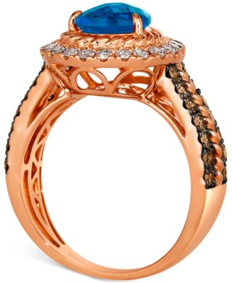Deep Sea Blue Topaz (2 ct. t.w.) & Diamond (1 ct. t.w.) Teardrop Halo Ring in 14k Rose Gold