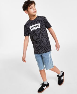 Levi's Kids' Levis Big Boys Checkered Smiley T Shirt 511 Slim Fit Denim Shorts Separates In White