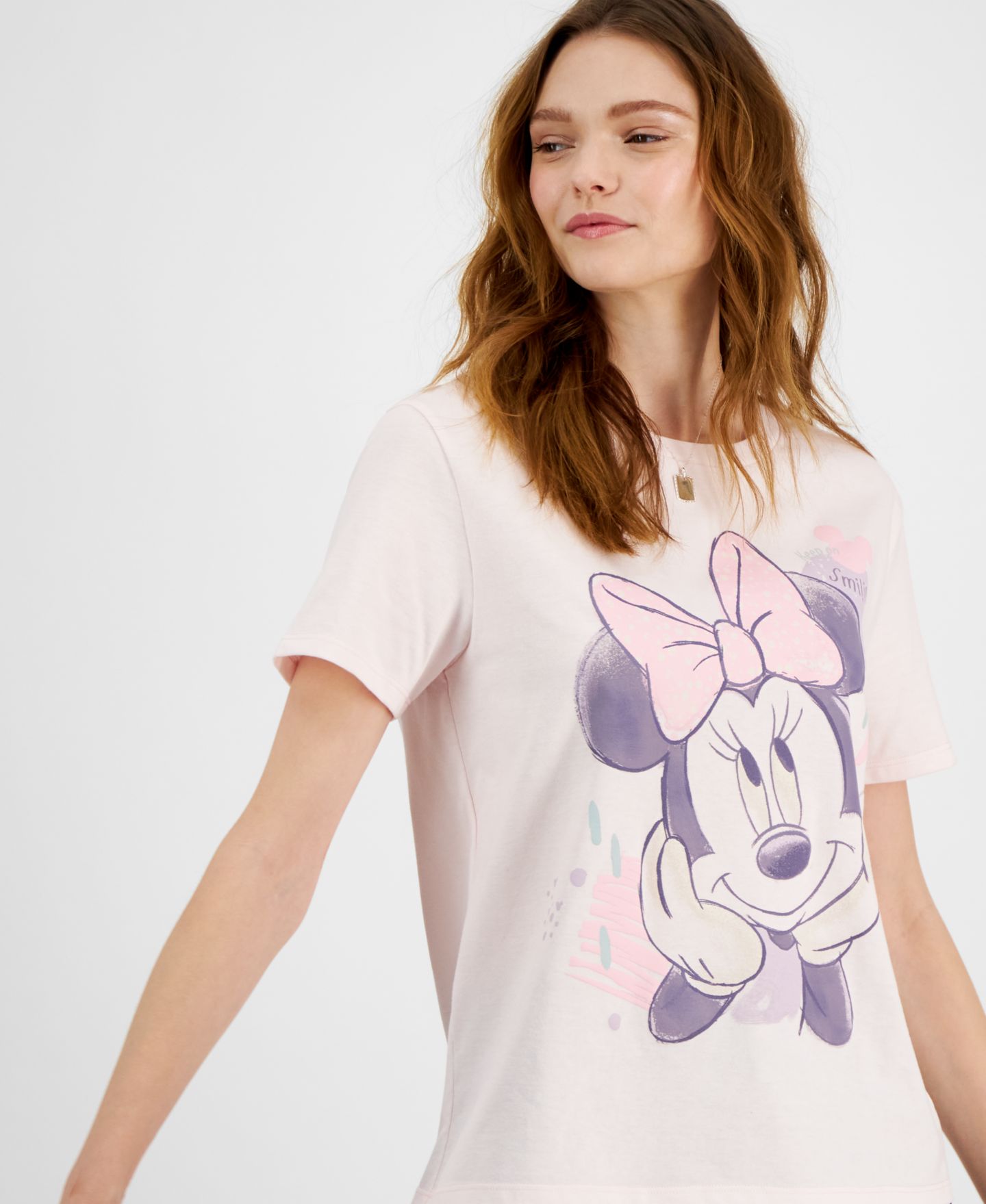 Женская футболка Disney Juniors' Minnie Mouse Short-Sleeve Graphic, цвет: Розовый — фото 3