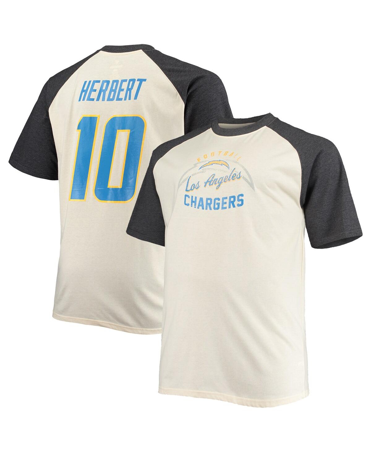 Profile Men's Justin Herbert Oatmeal Los Angeles Chargers Big And Tall Player Name And Number Raglan T-shirt In Oatmeal