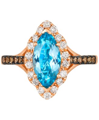 Blue Topaz (1-3/4 ct. t.w.) & Diamond (1/2 ct. t.w.) Marquise Halo Ring in 14k Rose Gold
