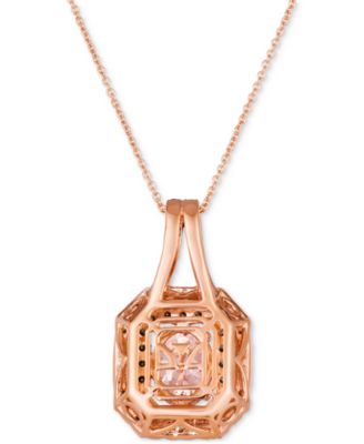 Peach Morganite (1-1/3 ct. t.w.) & Diamond (1-1/10 ct. t.w.) Halo Pendant Necklace in 14k Rose Gold