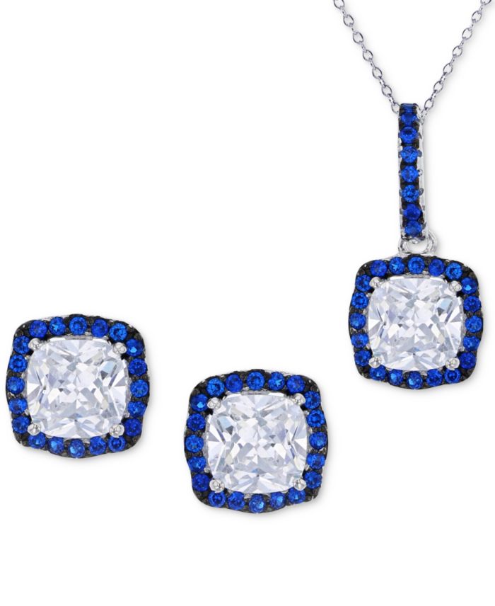 2-Pc. Set Cubic Zirconia & Lab-Grown Blue Spinel (5/8 ct. t.w.) Halo