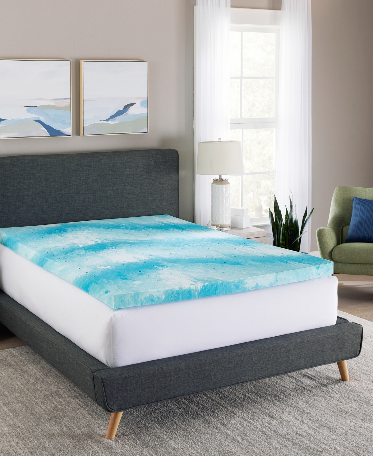 Prosleep Cooling Gel Swirl 3" Memory Foam Mattress Topper, King In White,blue