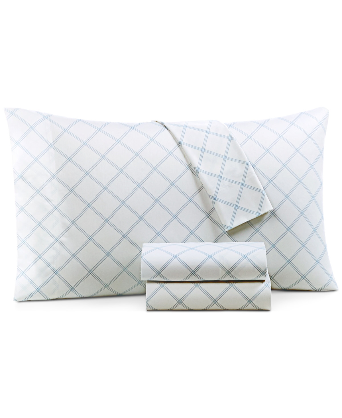 Charter Club Damask Designs 550 Thread Count Printed Cotton 4-pc. Sheet Set, Queen, Created For Macy's In Windowpane Blue