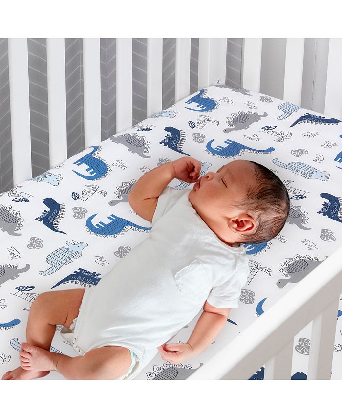Lambs & Ivy Baby Dino Blue/White Dinosaur Nursery 6Piece Crib Bedding
