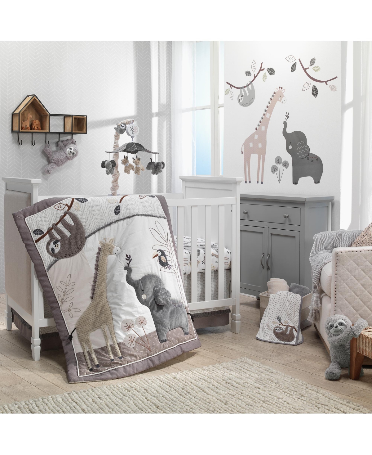 Lambs & Ivy Baby Jungle Animals White/Gray/Taupe Cotton Fitted Crib Sheet