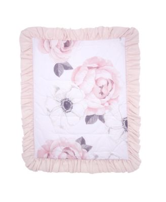 Floral Garden Watercolor/Pink Linen 5-Piece Baby Crib Bedding Set