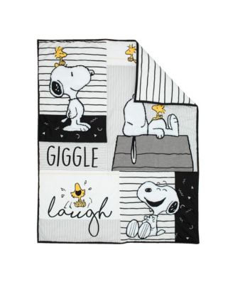 Classic Snoopy White/Black/Gray 3-Piece Baby Crib Bedding Set