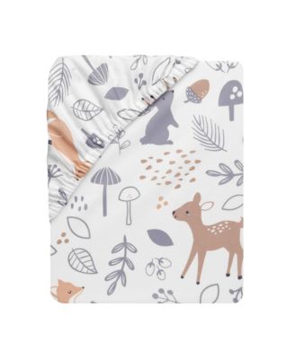 Deer Park White/Gray Woodland Animals Baby Fitted Crib Sheet
