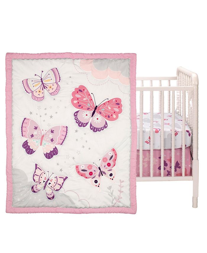 Bedtime Originals Butterfly Kisses Pink/Purple 3-Piece Baby Crib ...