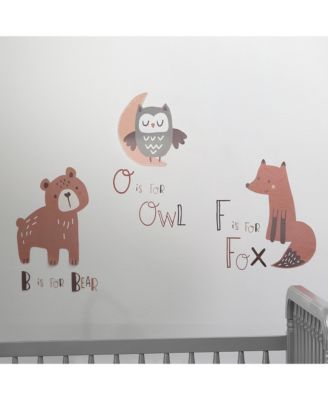 Animal Alphabet Beige/Gray Bear/Owl/Fox Woodland Wall Decals