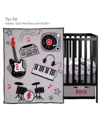 Baby Rock Star Musical Instruments 3-Piece Crib Bedding Set - Gray
